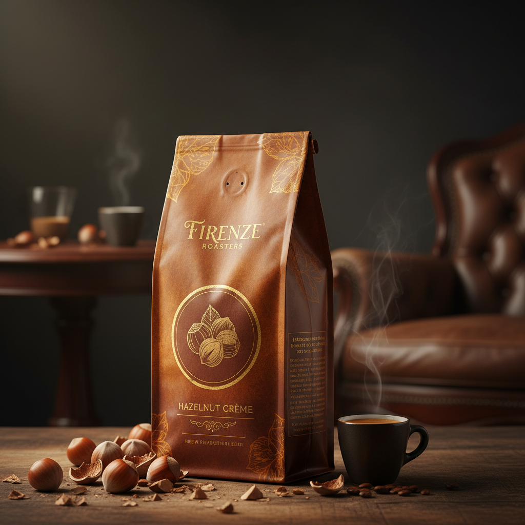 Hazelnut flavored coffee bag with whole hazelnuts